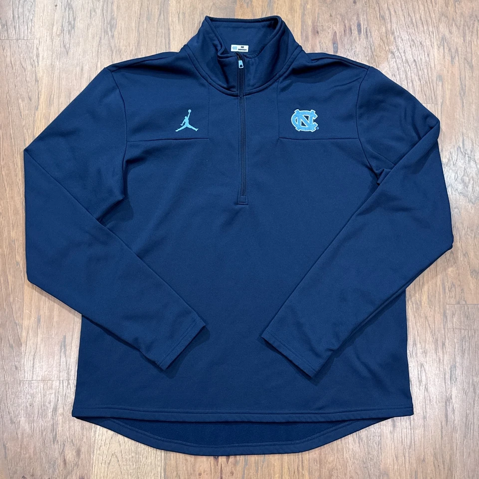 Suéter North Carolina Tacones Alquitranados Para Hombres L Azul Jordan Nike Media Cremallera Pullover NCAA Foto 2 de 4