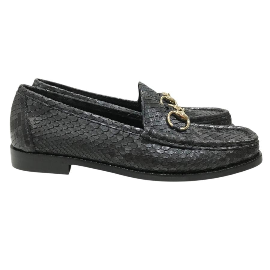 GUCCI Women's Bit Leather Loafers Dress Shoes Size:37/JP:24 Navy 141153K Authen thumbnail 4