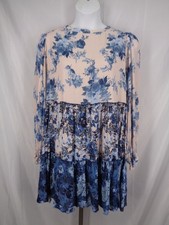 Penelope Rose Floral Tiered Mini Swing Dress 1X Romantic Cottagecore Pink Blue
