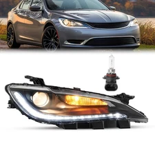 Right Side For Chrysler 200 2015-2017 Halogen Headlight w/ LED DRL Chrome Trim