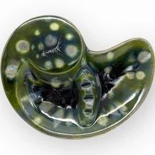 Vtg Ashtray Mid Century Mod MCM Speckle Splatter Drip Glaze Green Blue Ammonite