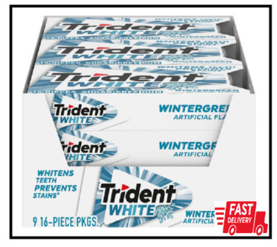 Trident White Wintergreen Sugar Free Gum, 9 Packs of 16 Pieces (144 Total Piece)