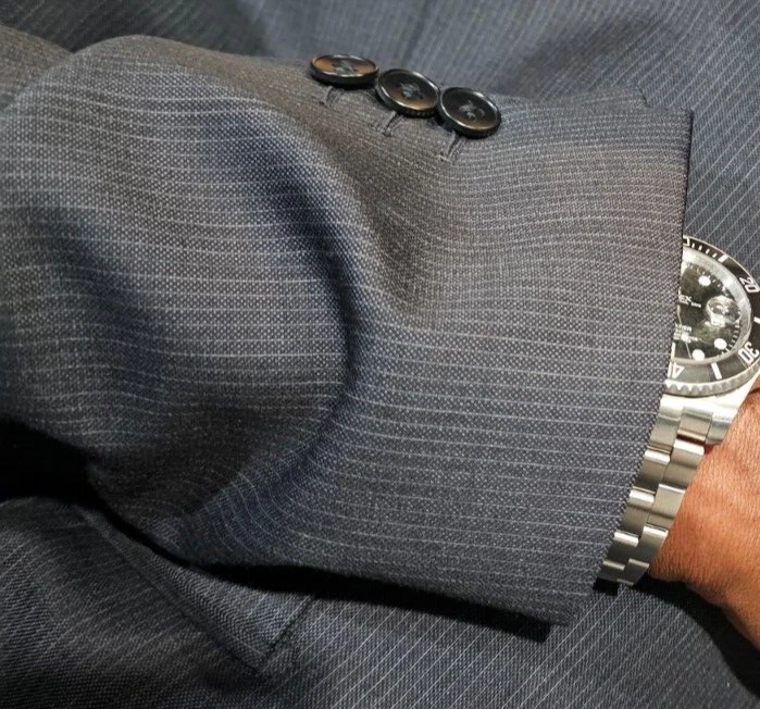 Theory 100% Wool Stitched Lapel Dark Green Striped Blazer Jacket 44R - Image 3 of 4