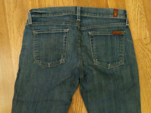 7 FOR ALL MANKIND The Cropped Skinny Jeans Zippered Legs Size 28 - Picture 4 of 12