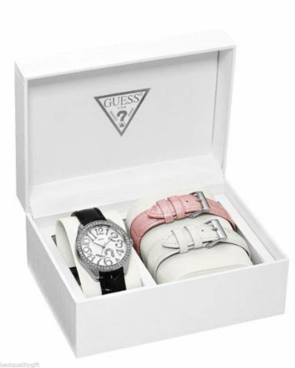 NWT GUESS Swarovski $95 Question Logo Leather Bands Box Set Women