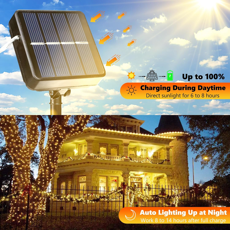 Solar String Lights Outdoor, 2Pack Total 100Ft 300LED 8 Modes Solar
