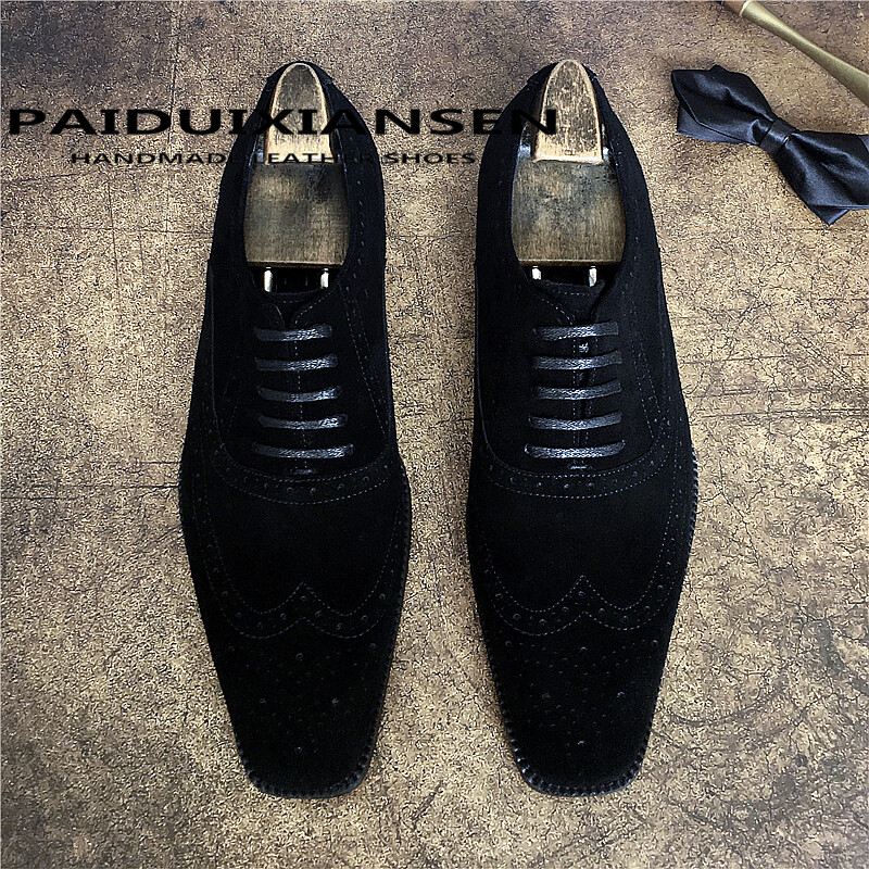 SAOLA Scarpe eleganti formali Oxford intagliate uomo vera pelle scamosciata inglese punta quadrata nuove