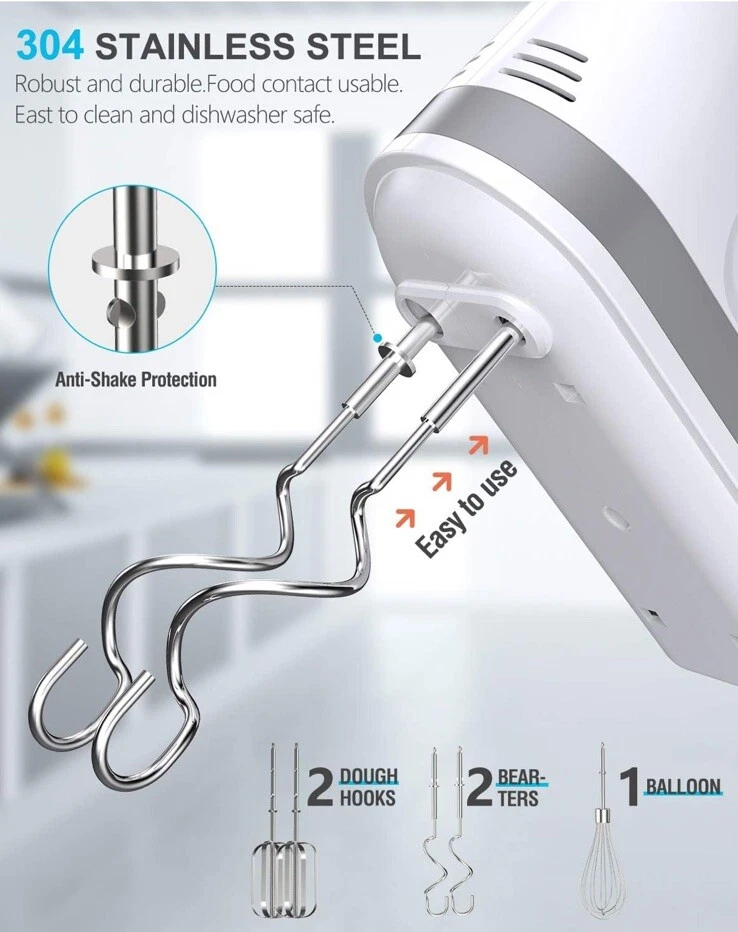 Liraip Electric Hand Mixer 5 Speed Turbo 400W Stainless Steel - Image 3 of 4
