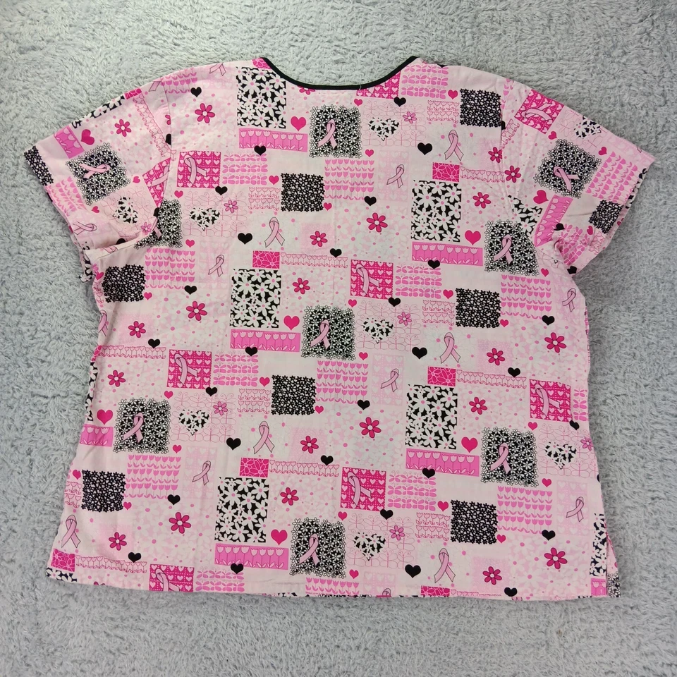 Blusa Médica Médica para Mujer 3XL Rosa Cáncer de Mama Cinta Empalme Cuello en V Foto 2 de 4