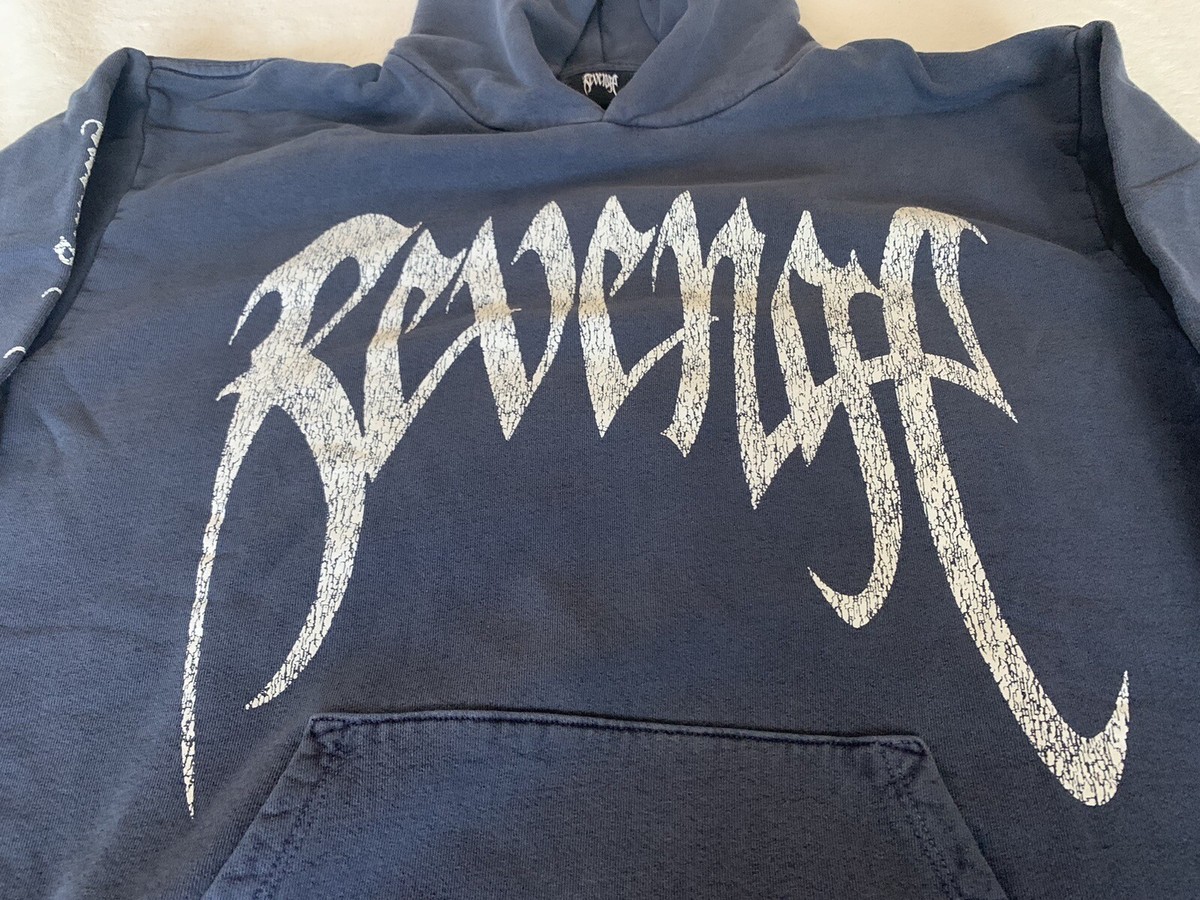 Revenge Distressed Hoodie Washed Navy | eBay