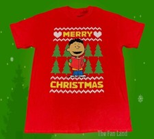 New Charlie Brown Snoopy Franklin Merry Christmas Ugly Mens Vintage T-Shirt