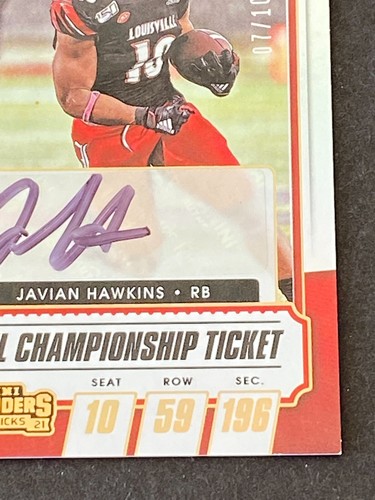 Javian Hawkins 2021Contenders Bowl Championship Ticket Auto RC #ed 7/10 - Picture 4 of 10