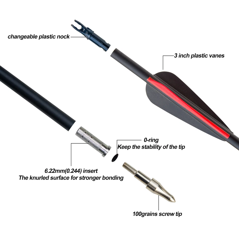 12pcs Fiberglass Arrows Hunting Archery Target Arrows Recurve Bow Longbow - Image 3 of 4