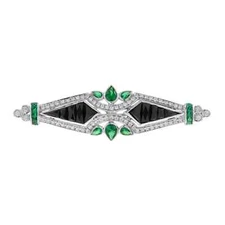 Art Deco Style Lab Created Diamond Emerald Onyx Brooch For Her 14K White Gold FN