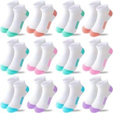 Girls Socks 12 Pairs Ankle Athletic Cotton 5-7 Years, White 12