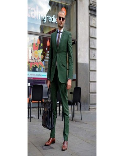 Uomo Verde Abito Testimoni Dello Sposo Business Slim Elegante Nozze Sera  Festa | eBay