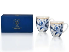 STPGOODS Melodie de Fleurs Porcelain Mug Set of 2 Floral Coffee Mugs 13.5 oz