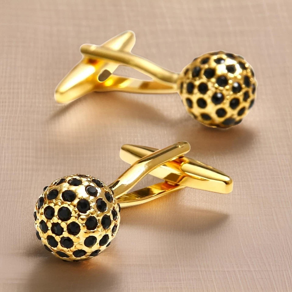 14K Yellow Gold Plated Cufflinks For Men 1.10Ct Lab Created Round Black Diamond - Image 2 of 3