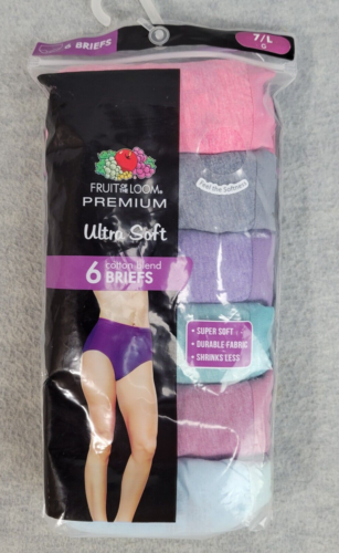Fruit of the Loom Premium Ultra Soft Cotton Blend Briefs 6 Pack Womens 7/L NWT