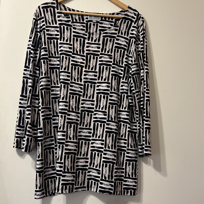 JM Collection M Blouse Top Cross thatch pattern cream black white Retro