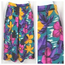 Vintage Worthington Teal Skirt w Magenta/Purple/Mustard Florals Size 10