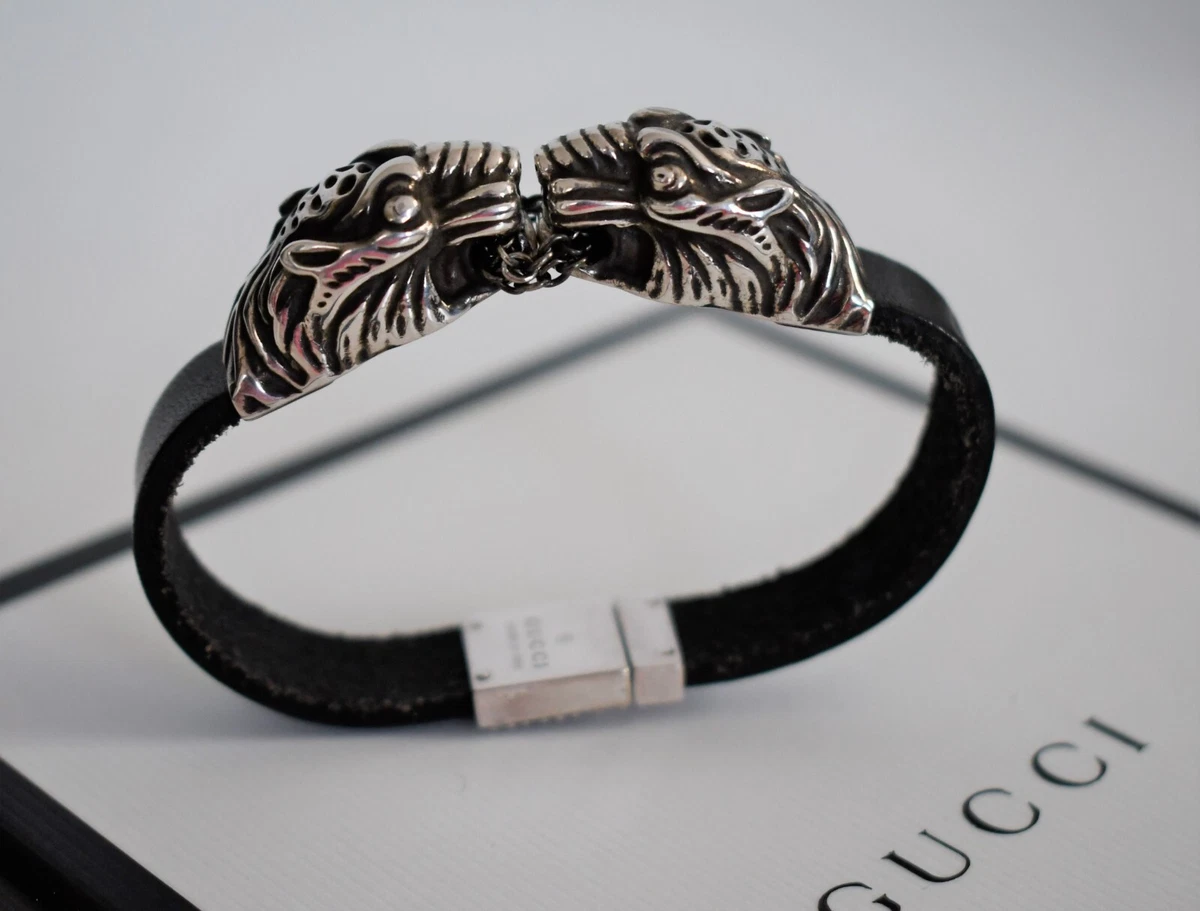 Auth GUCCI DOUBLE FELINE TIGER HEAD .925 STERLING SILVER