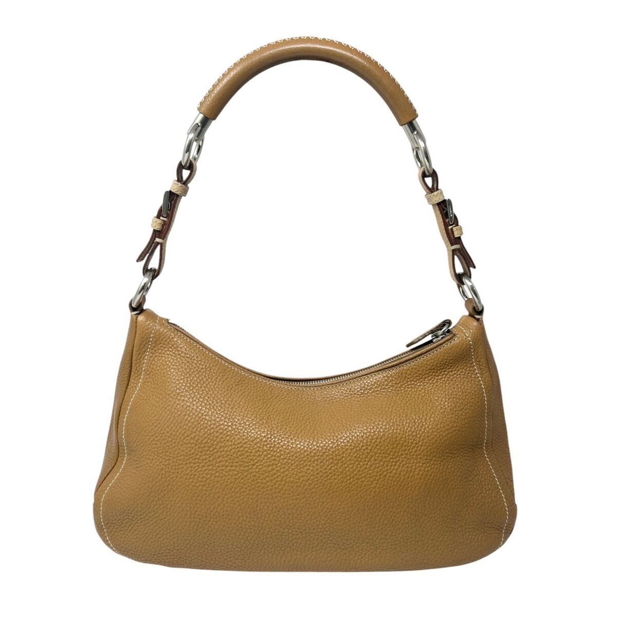 PRADA Vintage Logo Shoulder Bag Handbag Brown Silver Zip PRADA Vintage Logo Shoulder Bag Handbag Brown Silver Zip
