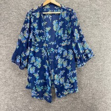 Unbranded Top Women M Blue Floral Open Front ...