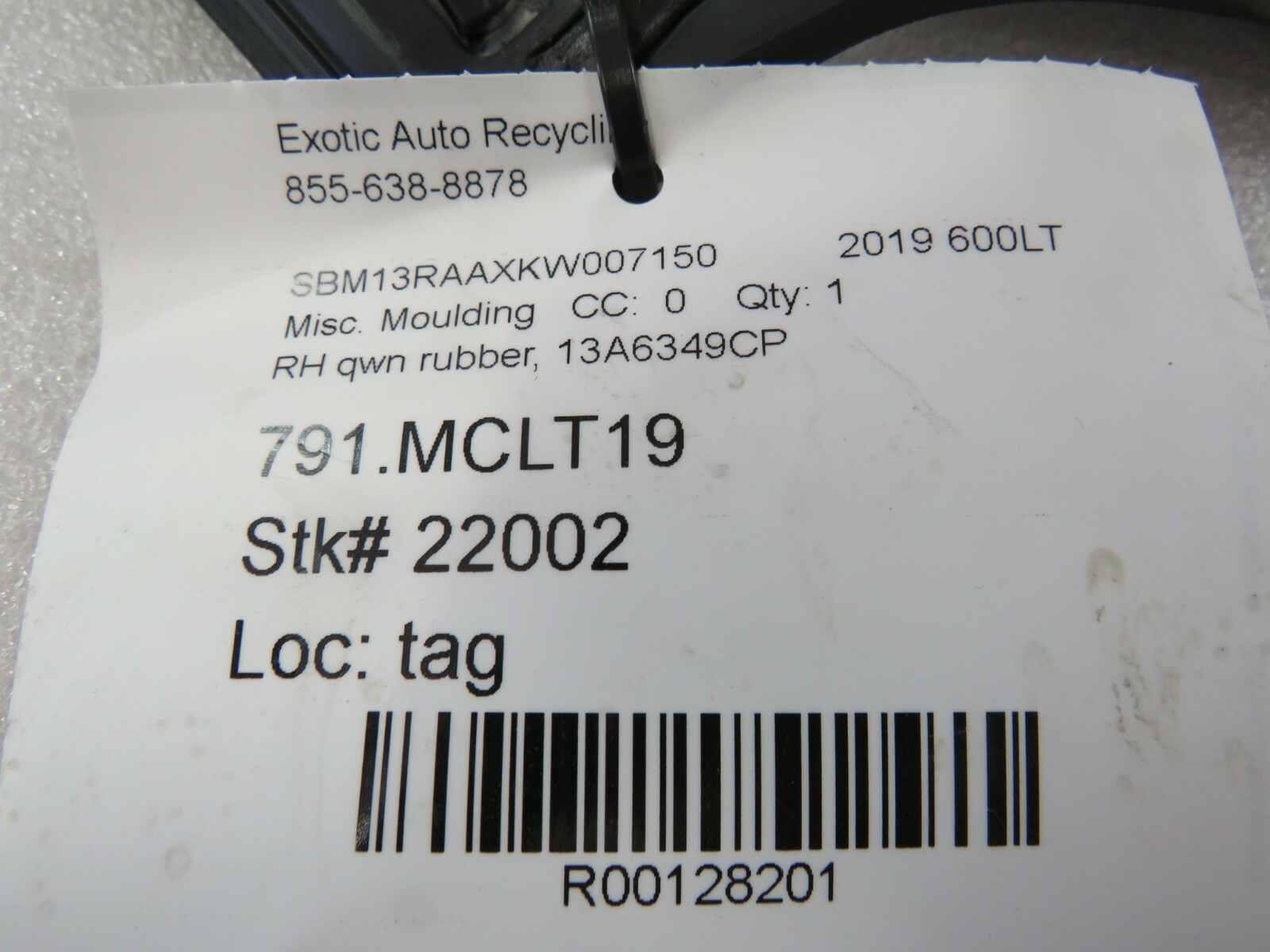 Mclaren 600 LT, RH, Right, Quarter Window Glass Molding, Used, P/N 13A6349CP