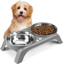 2 Thick Stainless Steel Elevated Cat Bowls-Anti-Vomiting Raised Cat Bowl Stand N