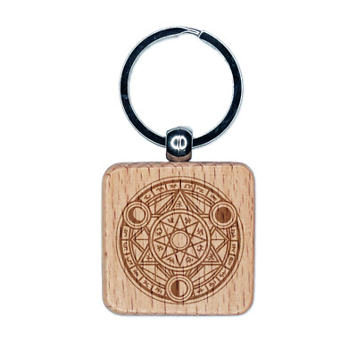 Magic Summoning Circle with Runes Engraved Wood Square Keychain