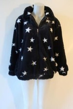 Womens Love & Luxury Black White Stars Faux Fur Bomber Jacket S *