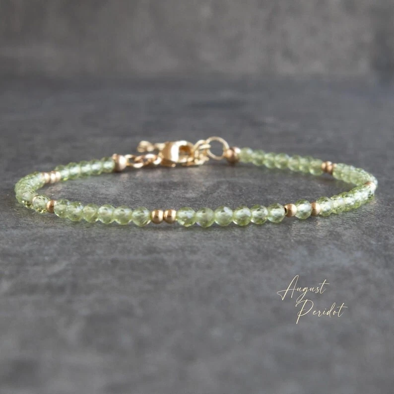 Green Peridot Faceted Round 2-3MM Gemstone Beaded Handmade Women Bracelet 6-8" - Image 2 of 4
