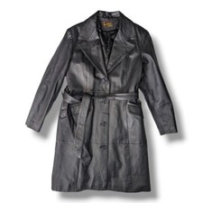 Vintage Black Belted Leather Coat The Great Coat Company Size 18 / Mid Length 