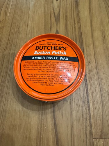 Butcher's Boston Polish Amber Paste Wax 16 oz Tin ~85% Full