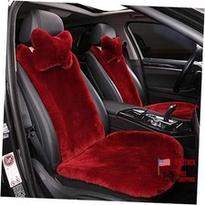 Fluffy Fur Sheepskin Car Seat Covers for Universal 1 1 Front Seat  3 pack  Red