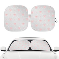Pink Bow Car Windshield Sun Shade, Foldable UV Protection Window Sunshade wit...