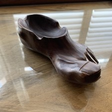 Vintage Hand Carved Wood Foot Shape Cigar Cigarette Wooden Ashtray Folk Art