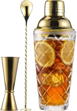 Glass Cocktail Shaker Set with Built-in Strainer – 16oz Thickened Pineapple G...