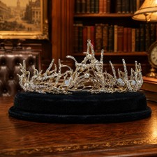 Silver Tone Woodland Fairy Tiara Faux Pearl Crystal Branch Crown Fantasy Brida