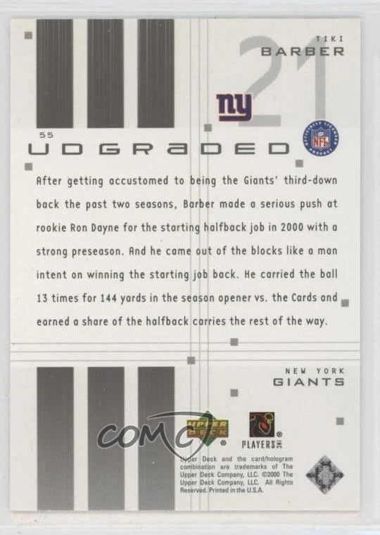 2000 UD Graded /1500 Tiki Barber #55 - Image 2 of 2