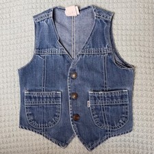 Vintage Levis Denim Jean Vest Kids Fits 5 White Tab 70s 80s Snap Front Western