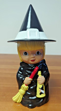 Vintage Halloween Witch Blonde Girl Broom Centerpiece Decor Hand Painted Ceramic