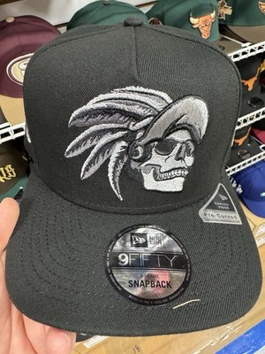 New Era Mexico Aztec Warrior Headdress 9Fifty SnapBack Hat Black Skull Silver