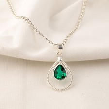 925 Silver Pear Cut Natural Green Emerald Bezel Daughter Wedding May New Pendant