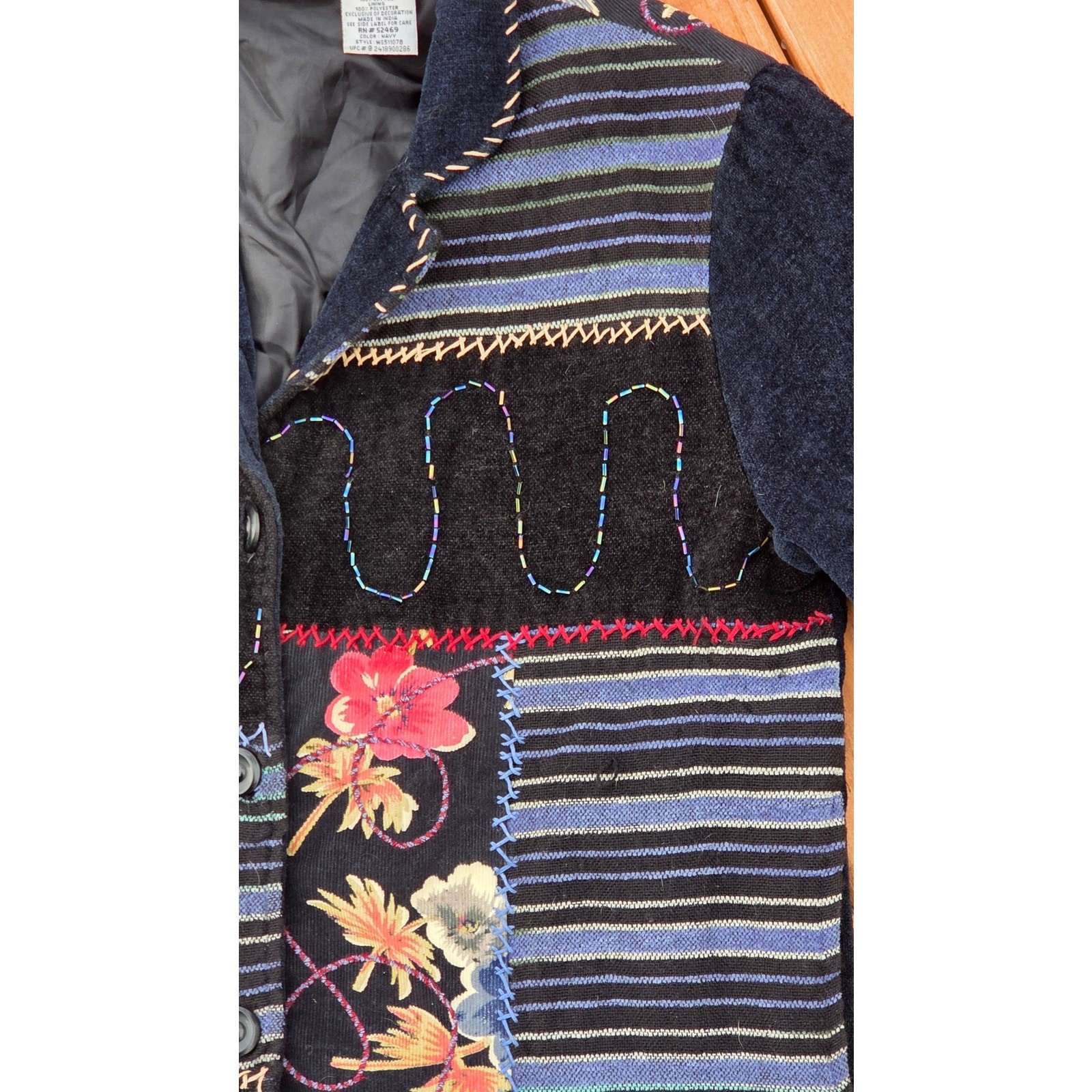 Vintage Patchwork Artisan Jacket Mixed Media Cord… - image 5