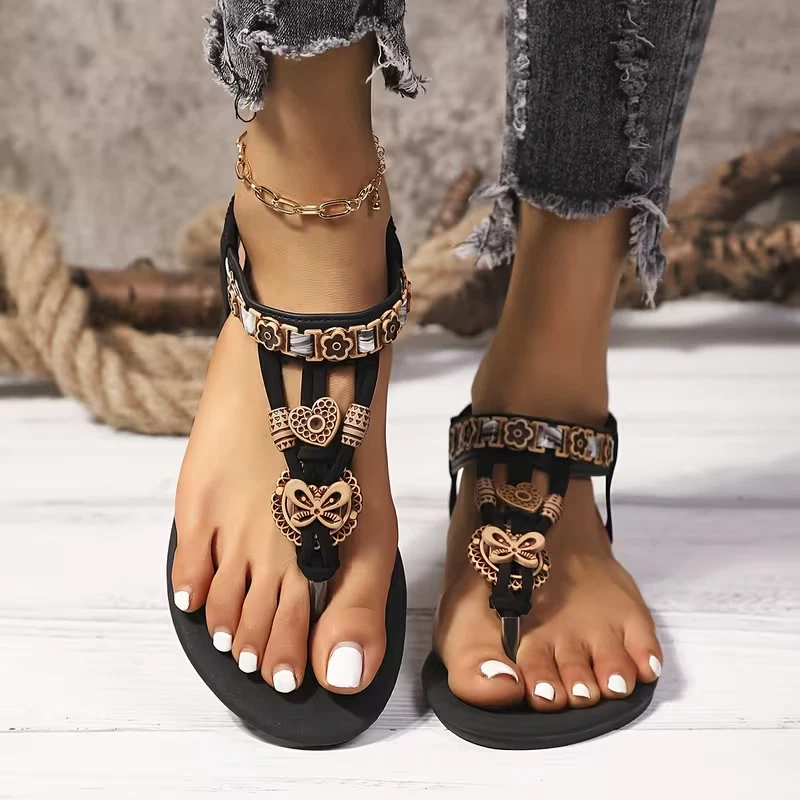 Sandalias planas estilo étnico floral para mujer zapatos EE. UU. talla 9 Foto 3 de 4