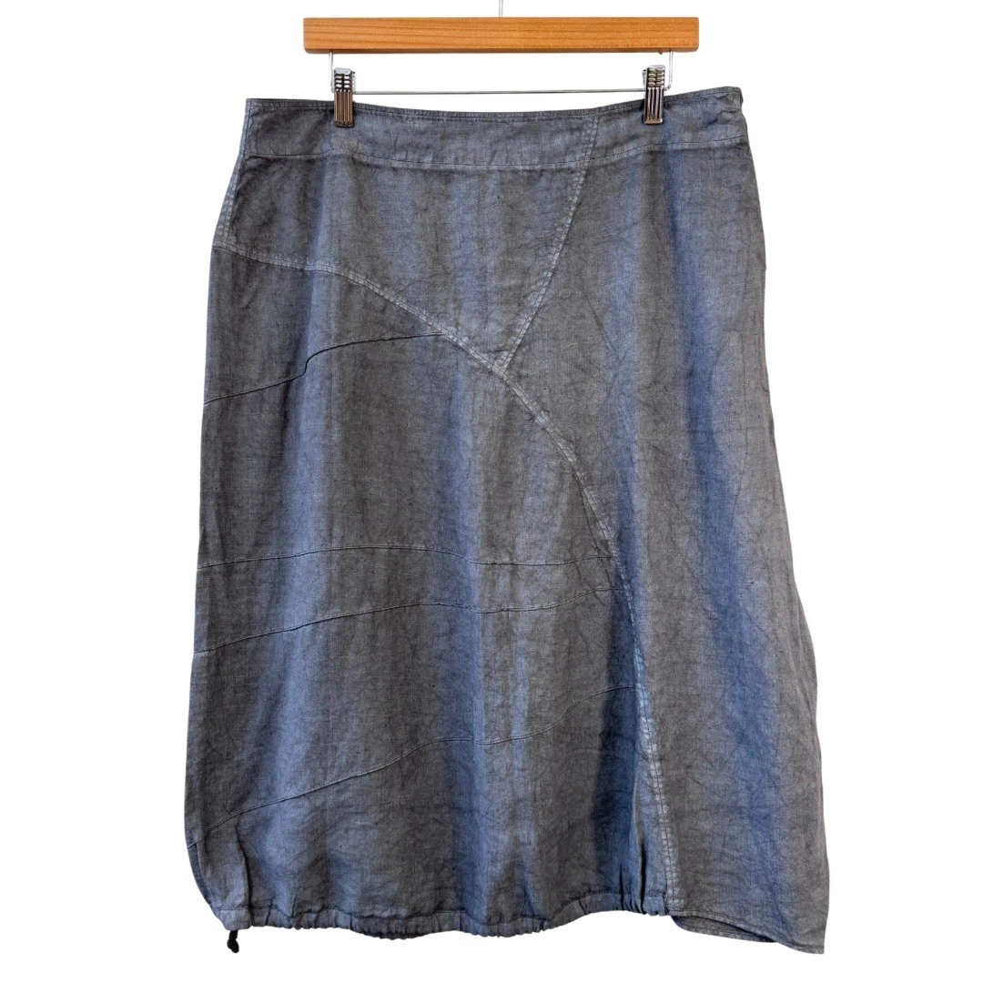 OSKA Linen Skirt Size 3 UK 14-16 Drawstring Bubble Hem Midi Grey Lagenlook Boho