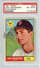 Carl Yastrzemski 1961 Topps Baseball Star Rookie Card #287 PSA 8
