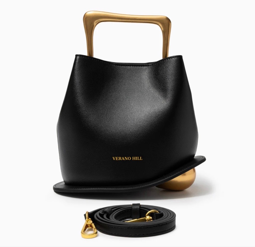Verano Hill Black Mini Bucket Bag Gold Handle Crossbody New With Dust Bag